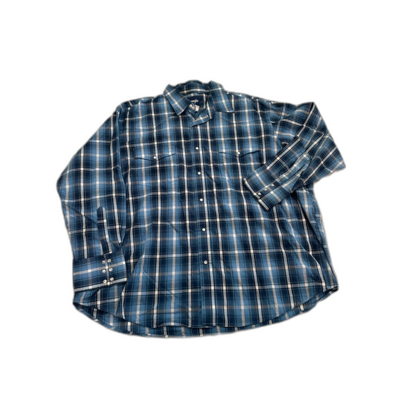 Wrangler Men's Blue Plaid Pearl Snap Button Shirt Size 3X - Picture 1 of 7